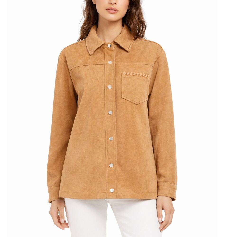 Bagatelle Boho Western Tan Faux Suede Shacket Jacket Size XS - Picture 8 of 12